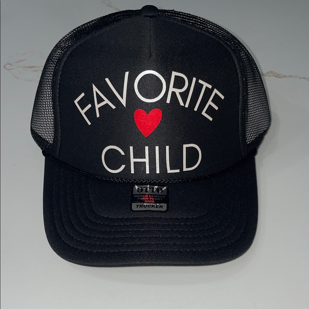 Favorite Child Black Trucker Hat with Red Heart